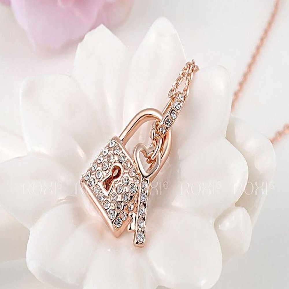 Love Lock & Key Crystal Chain Multi Statement Necklace Pendent Collar - …